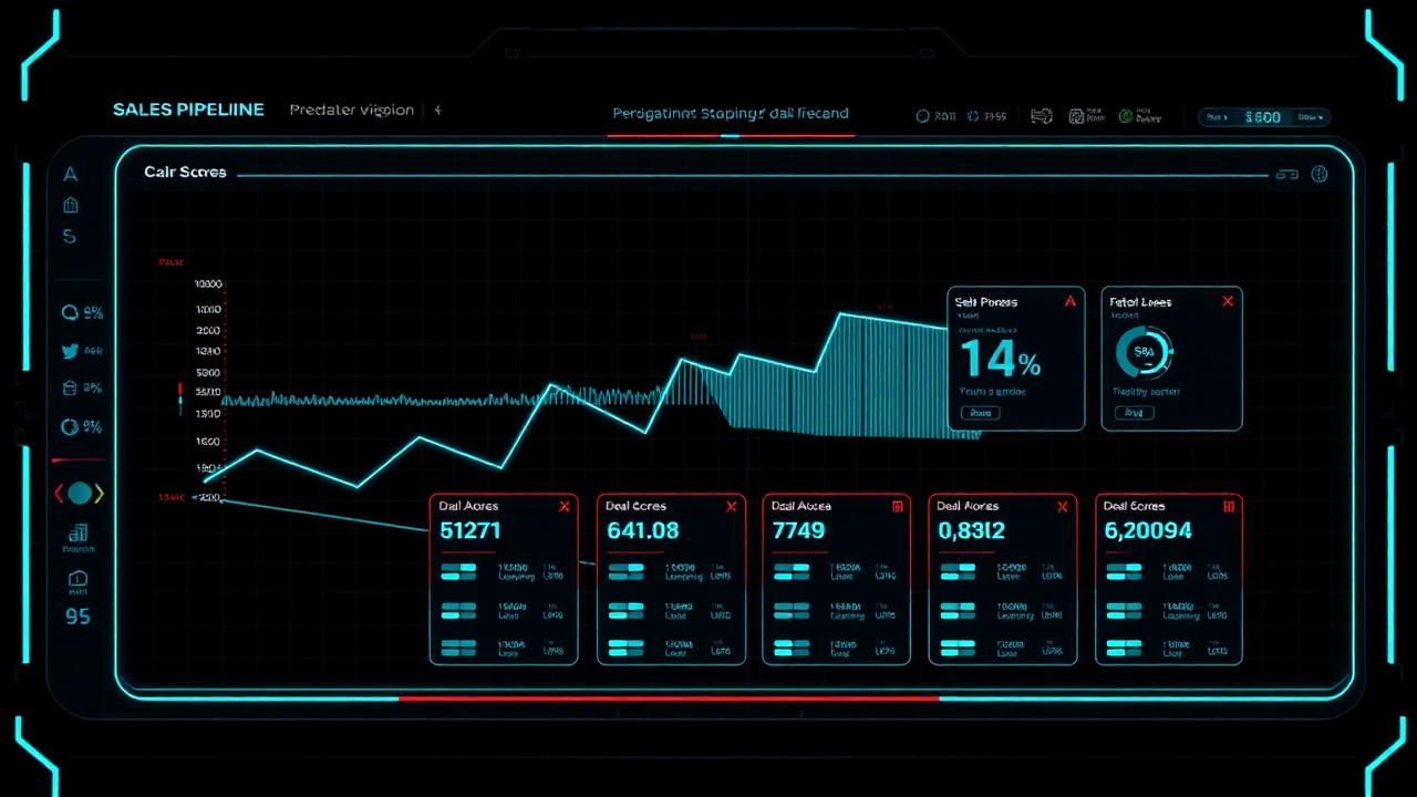 Predator-vision dashboard with pipeline funnel and deal health cards