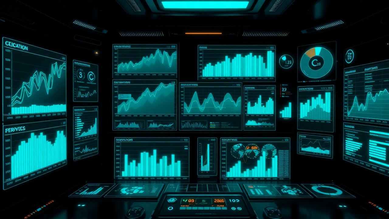 Holographic chart-builder lab with multiple custom data panels